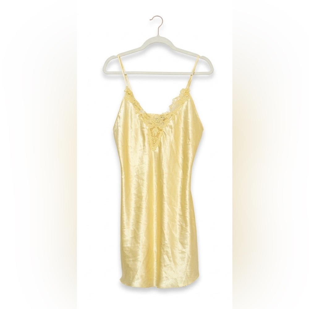 Vintage Dentelle Soft Girl Spring Yellow Whimsical Slip Dress NightGown Size M